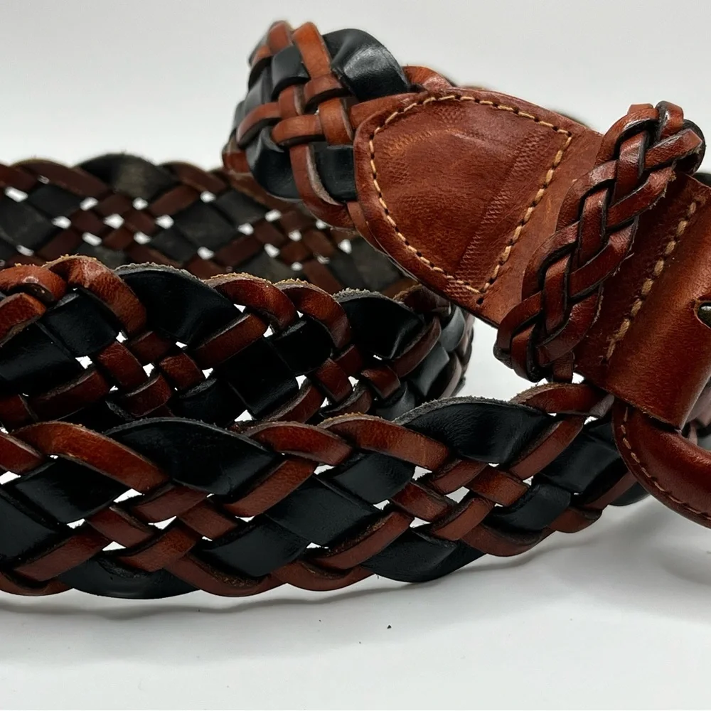 vintage G.H Bass & Co brown black L woven braided leather belt unisex Y2K #9
